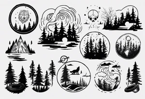 thunderstorm over a forest with a wolf howling on drums tattoo idea