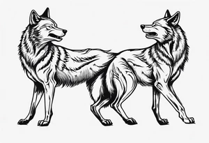 two wolves dancing on their hind legs. they should be visibly dancing and facing one another tattoo idea