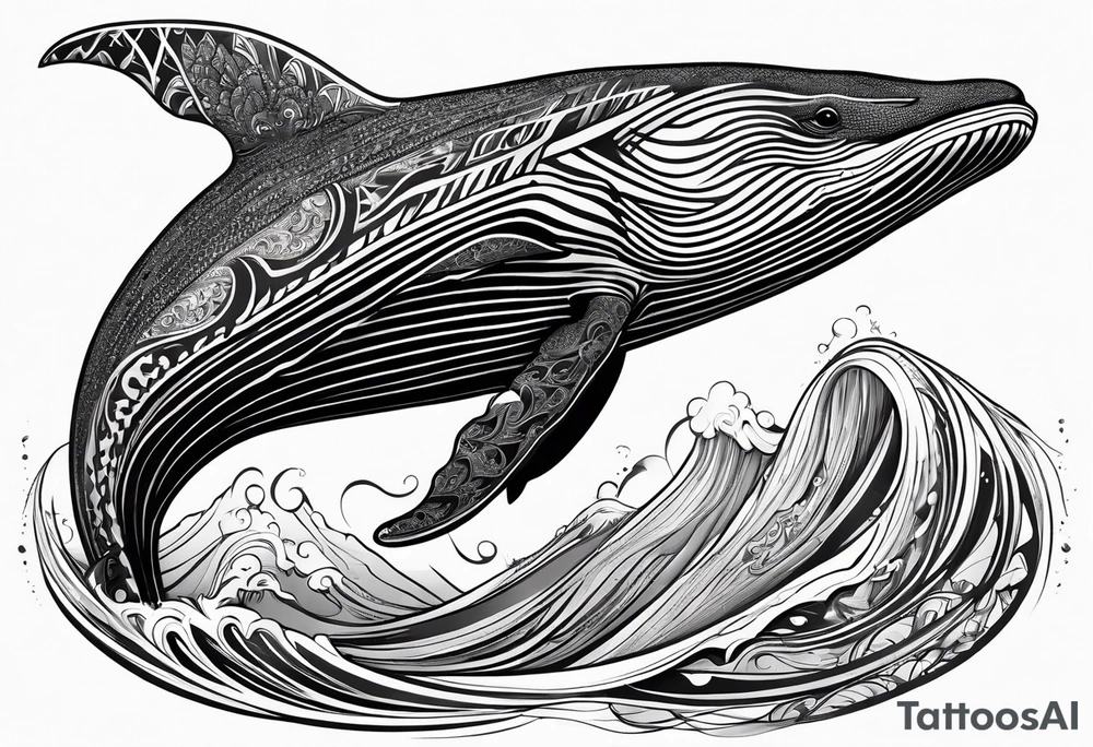 humpback whale on white background, tribal black and white fit in picture tattoo idea
