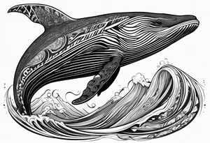 humpback whale on white background, tribal black and white fit in picture tattoo idea
