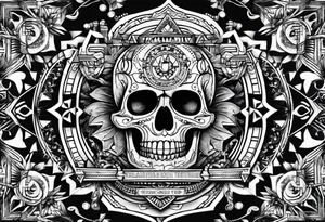 Geometric patch work punk music tattoo idea