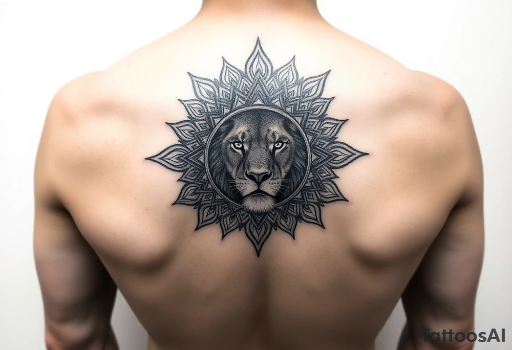 lioness with a mandala behind her tattoo idea