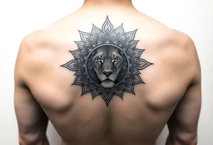 lioness with a mandala behind her tattoo idea