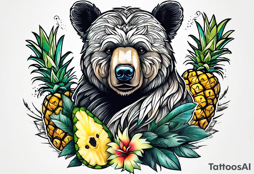 Bear hugging pineapple tattoo idea
