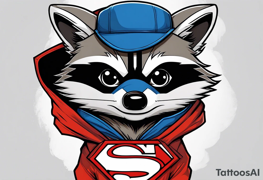 raccoon wearing a Superman hoodie tattoo idea