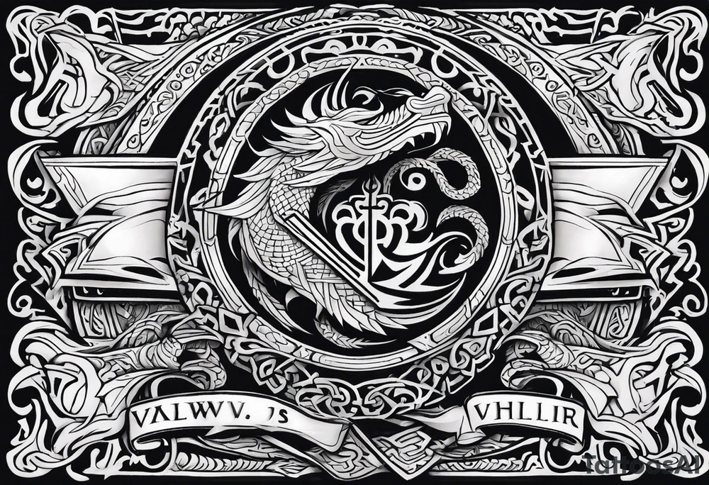 Valhalla sword shield viking ship dragon head tattoo idea Valhalla sword shield viking ship dragon head tattoo idea