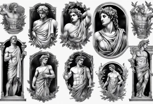 GREEK STATUES 
ARM SLEEVE 
REALISTIC tattoo idea