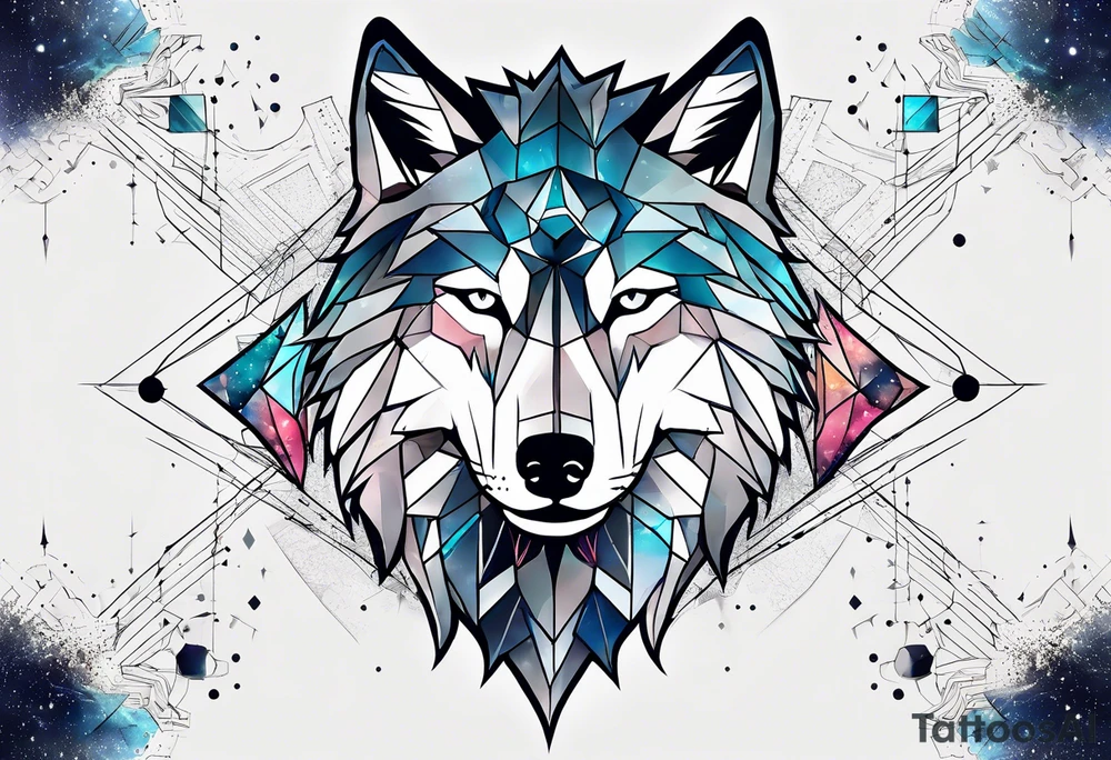 Constellation, animal wolf, géométric tattoo idea