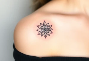 A floating Flower of Life with a glowing aura, appearing as if suspended in space tattoo idea