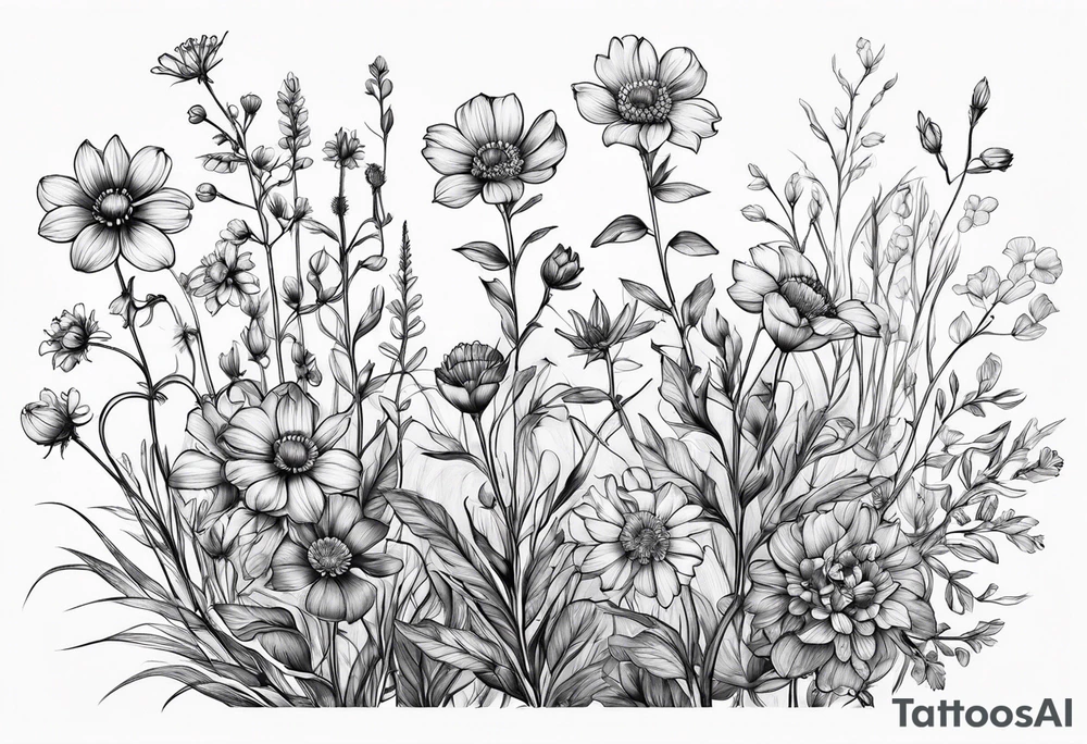 small long stem wildflowers tattoo idea
