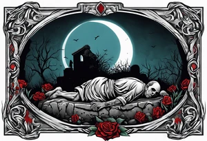 Man crawling out of grave. 
MIW Reincarnate written on gravestone tattoo idea