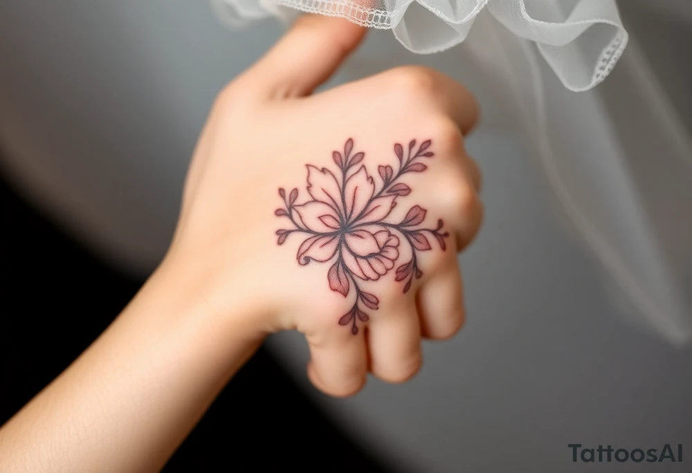 A delicate wedding bouguet flowing in the wind, adorned with lace patterns and soft, romantic shading tattoo idea