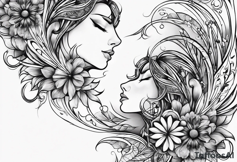 Two separate pieces one for day and one for night placed on each side of the chest tattoo idea