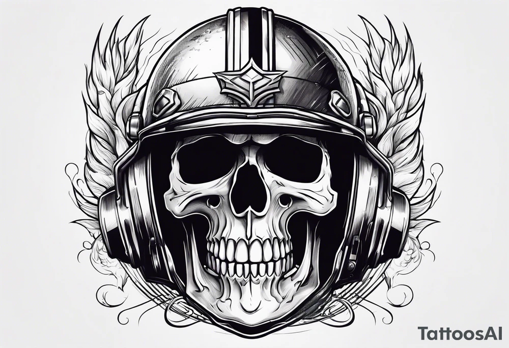 Skull with helmet on and hellfire coming down tattoo idea Skull with helmet on and hellfire coming down tattoo idea