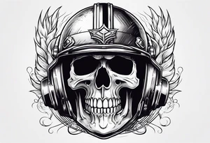 Skull with helmet on and hellfire coming down tattoo idea