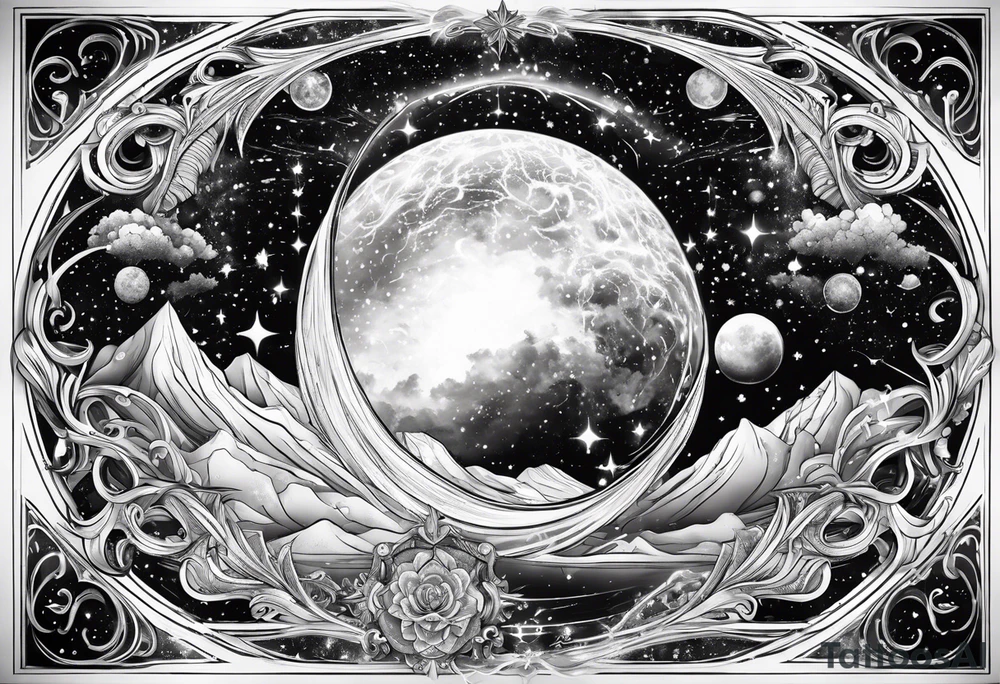 Aquarius and Cancer constellation in a cosmic explosion of love tattoo idea