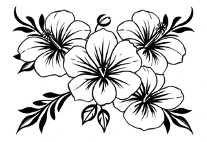 3 Tribal designed Hibiscus flowers with the work “waloy” over them and the letters “svs” within the tribal flowers with each letters on each flowers tattoo idea