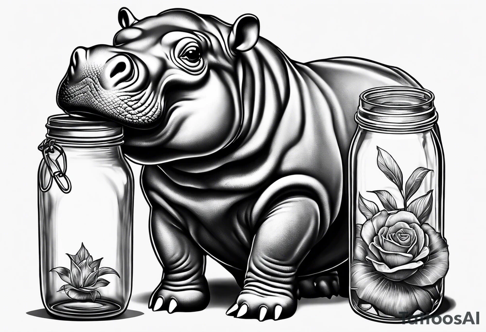Baby hippo with Mason jar tattoo idea