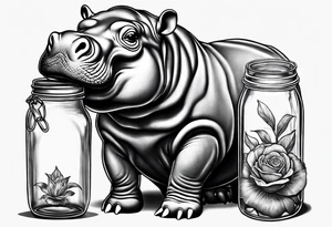 Baby hippo with Mason jar tattoo idea