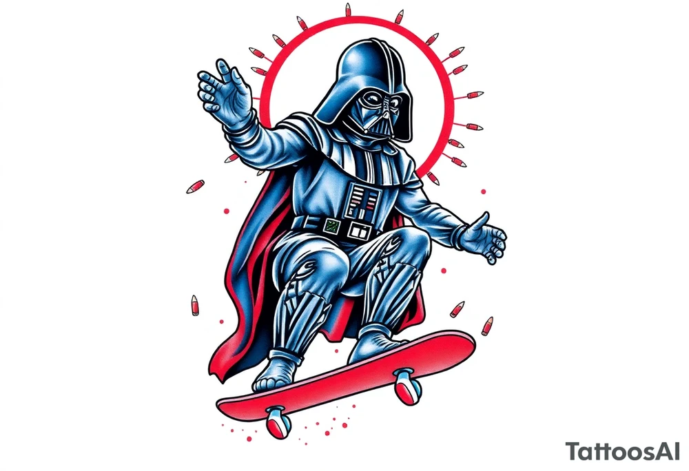 MEMORY TATTOO
blue and red Darth Vader skateboarding outdoors, bullets, heaven, star wars
"Darth Carter"
12/29/88-01/06/24 tattoo idea