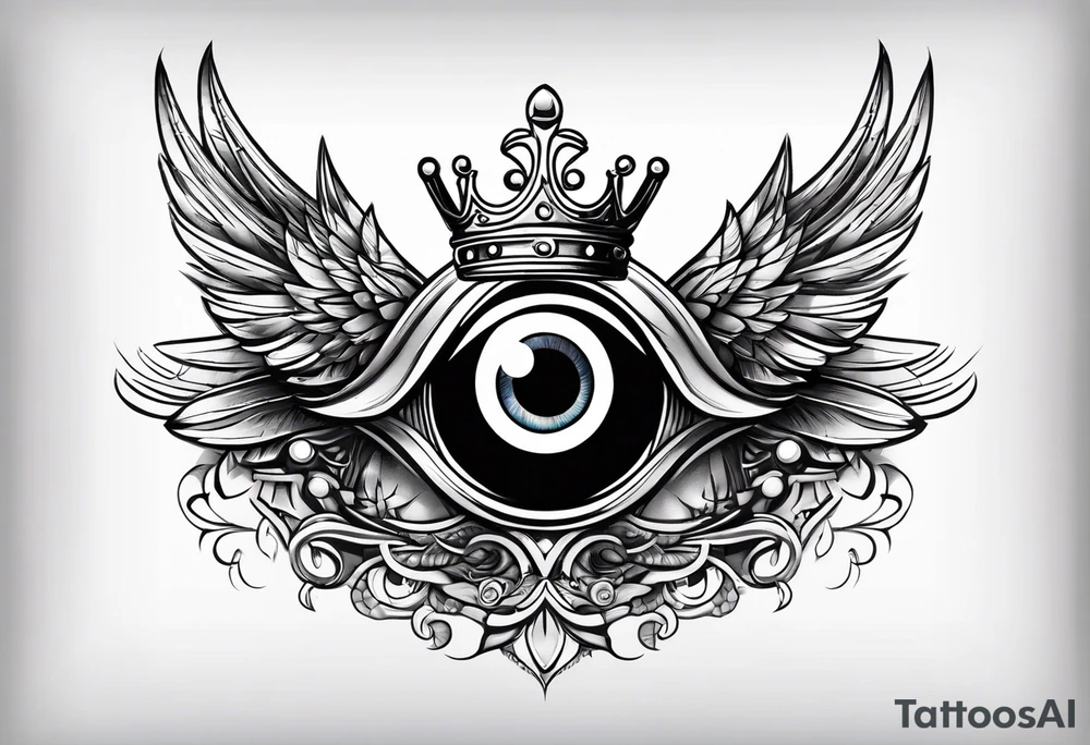 big eye with wings and crown tattoo idea