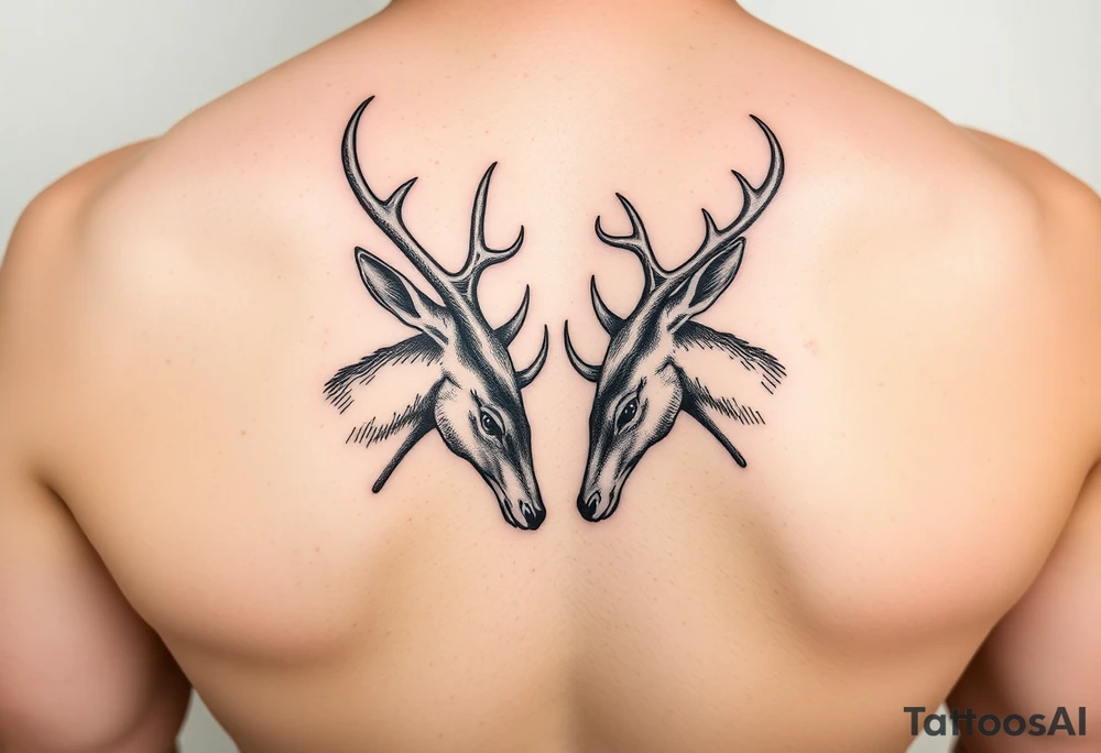 Two deer hitting horns in a low down fighting manner tattoo idea