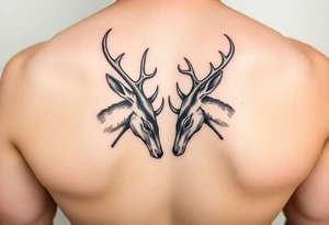 Two deer hitting horns in a low down fighting manner tattoo idea