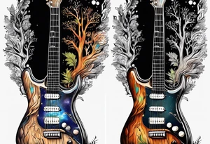 guitar made out of trees and a night sky tattoo idea