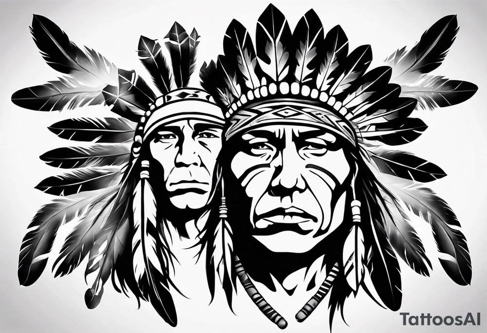 Native American theme man face realistic sleeve tattoo idea