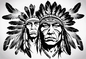 Native American theme man face realistic sleeve tattoo idea