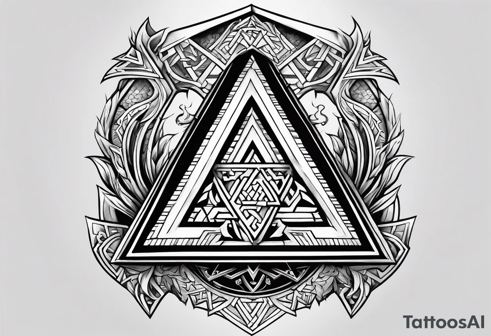 Valhalla shield valknut sword axe flame tattoo idea