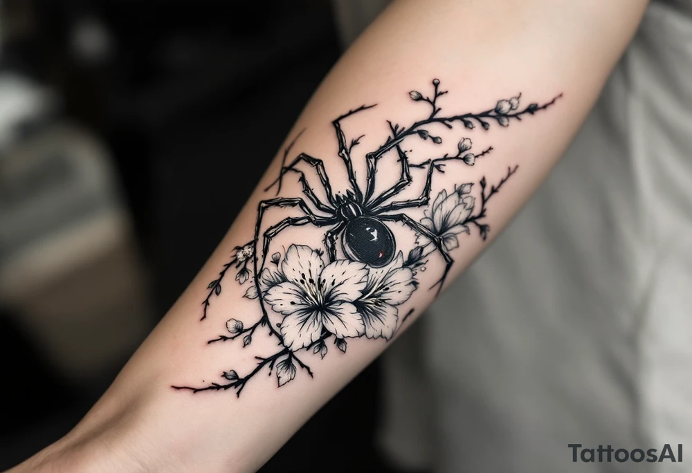 Spider Lilies from the anime demon slayer and Cherry Blossoms wrapped around the arm tattoo idea