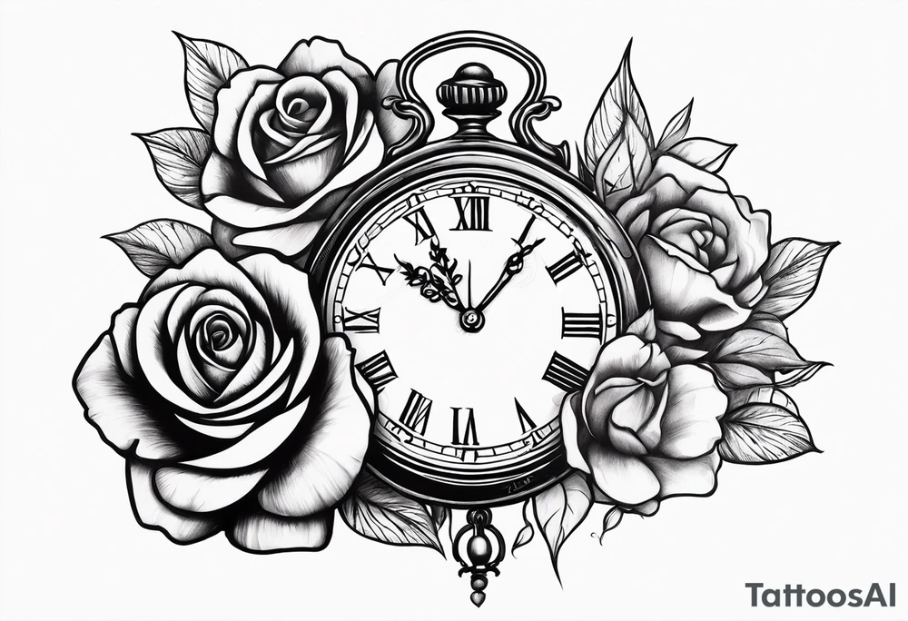 clock with a rose tattoo idea