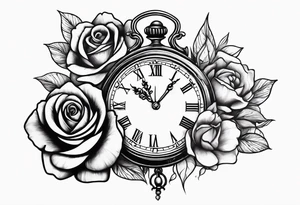 clock with a rose tattoo idea