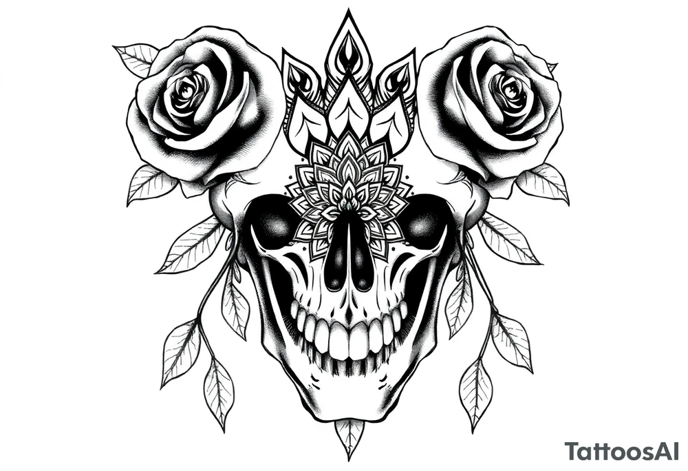 Skull with roses and mandala tattoo idea