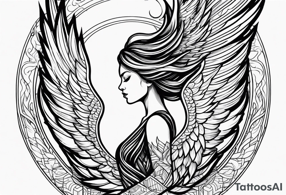 Woman rising into the phoenix tattoo idea
