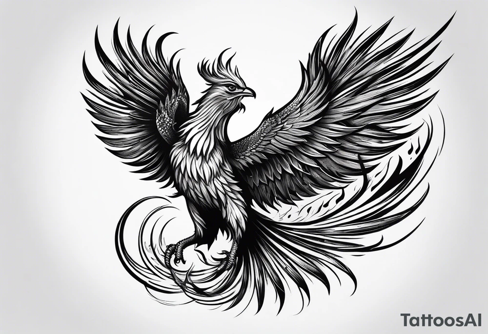 Phoenix riding from ashes side profile tattoo idea