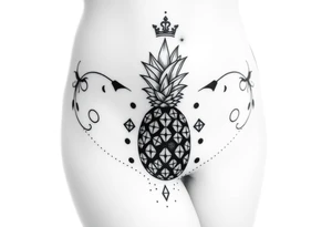 Design around a vagina and anus using a pineapple with diamonds and