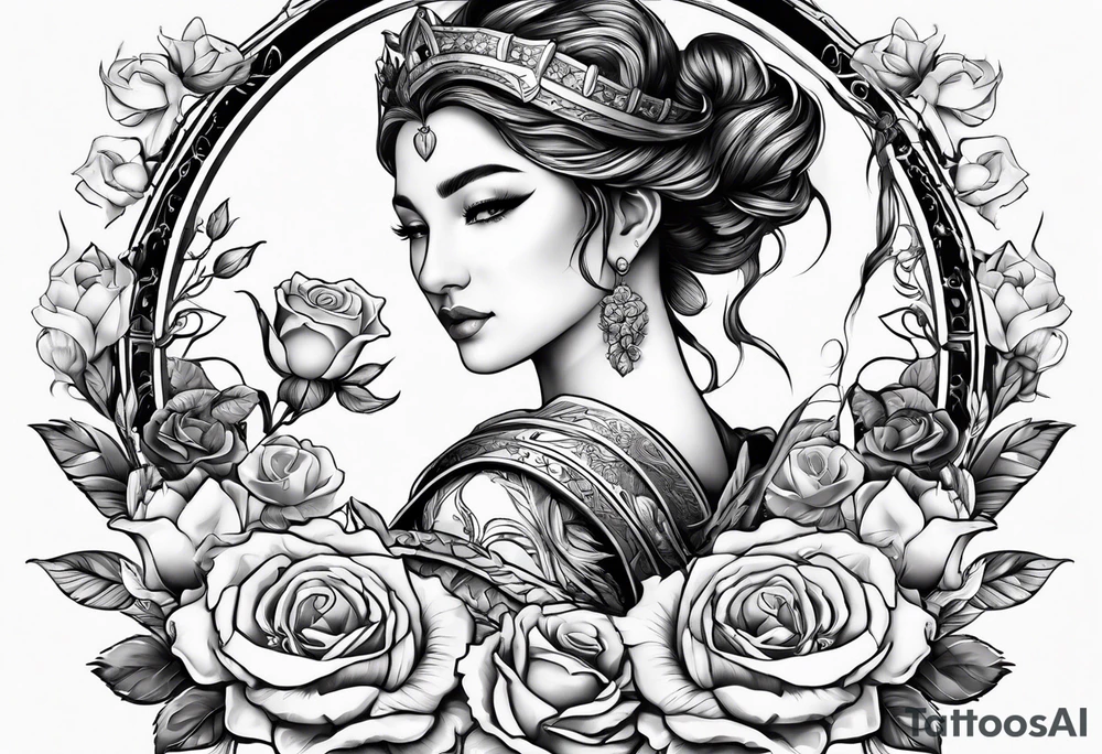 sagittarius, love and happiness and with roses with men tattoo idea