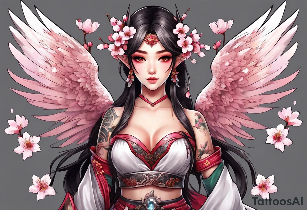 Sakura elf Cherry blossoms full body wings tattoo idea