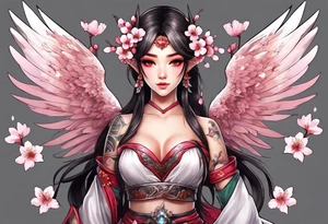 Sakura elf Cherry blossoms full body wings tattoo idea