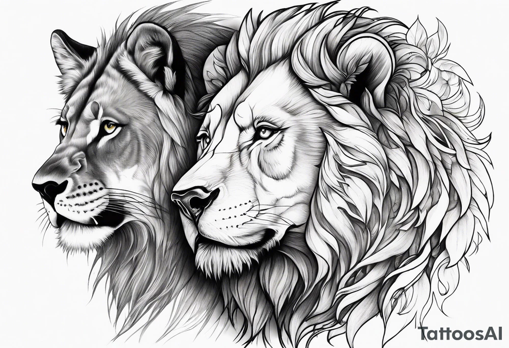 lion and wolf together but playful tattoo idea