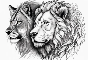 lion and wolf together but playful tattoo idea