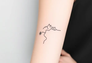 path developing zigzag and trees and mountains on on side and the other, up the arm tattoo idea