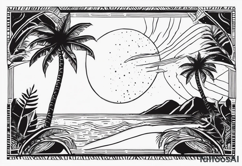 comets and palm trees tattoo idea