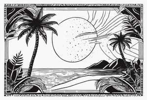 comets and palm trees tattoo idea