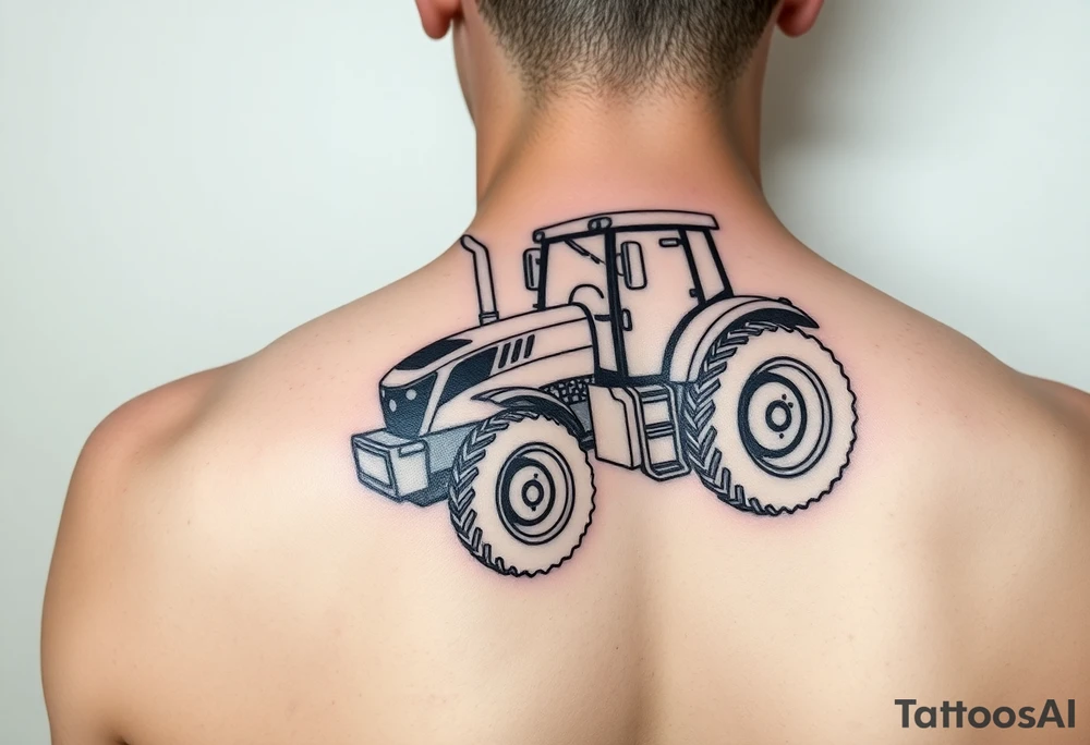 feminine tractor fine line tattoo idea