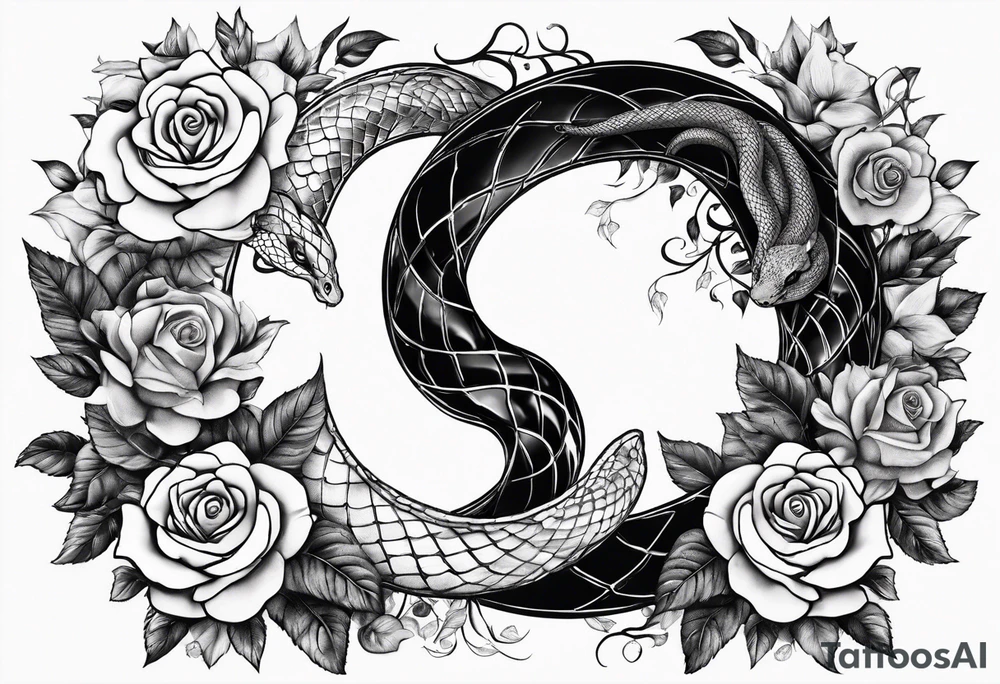 Tree yin and yang with roses and a snake tattoo idea