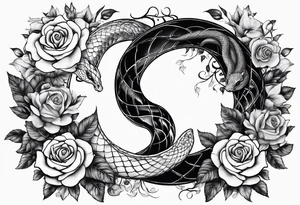 Tree yin and yang with roses and a snake tattoo idea