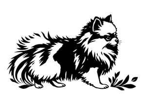 A silhouette stencil style drawing of a cute  Pomeranian tattoo idea